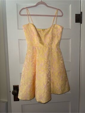 Lulu's Yellow Floral Brocade Mini Dress